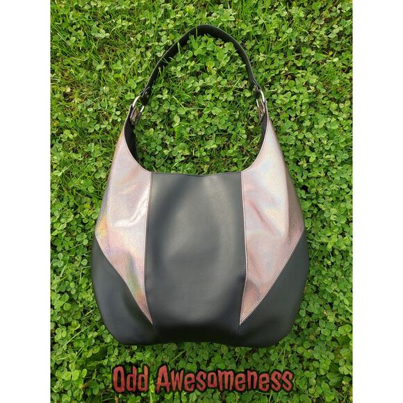 Black and Rainbow Metallic Estrella Shoulder Bag Handmade Purse Bag Slouchy - Picture 2 of 3